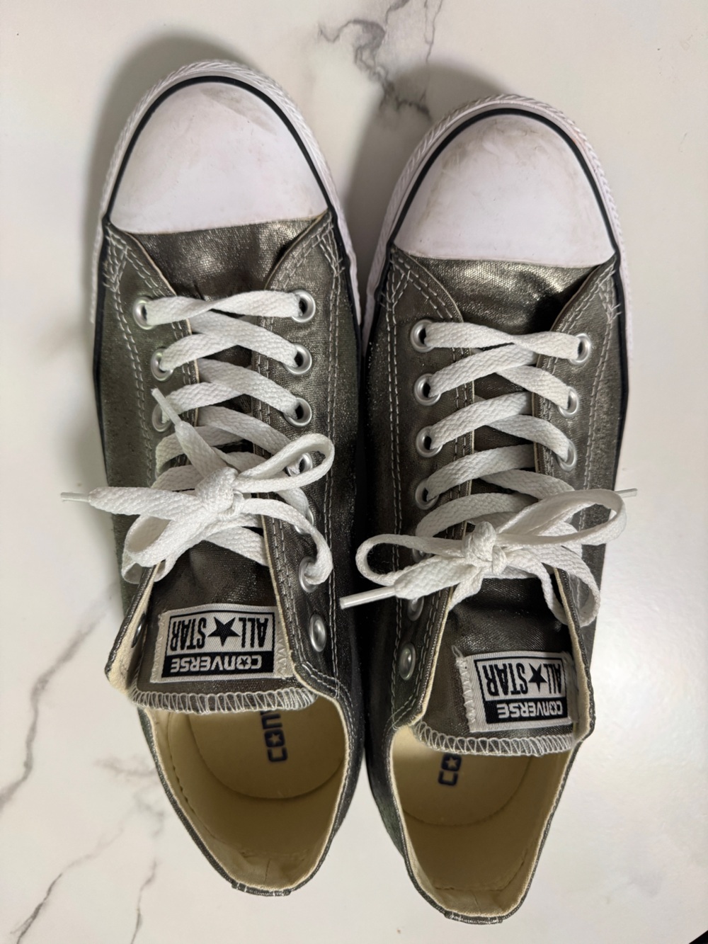 Converse Metallic Silver Low Top Sneakers with White Laces